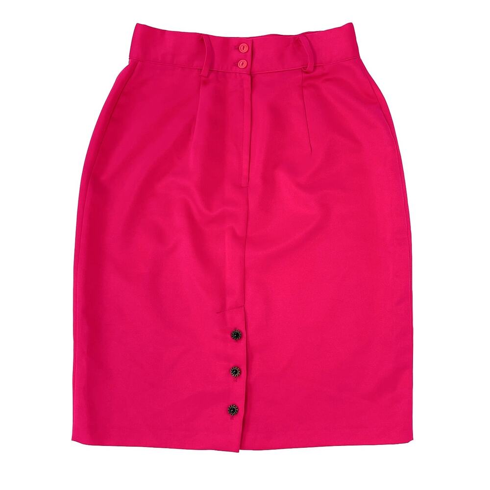 VTG 80s Hot Pink Pencil Skirt Waist 28 Button Back Statement Union USA Made